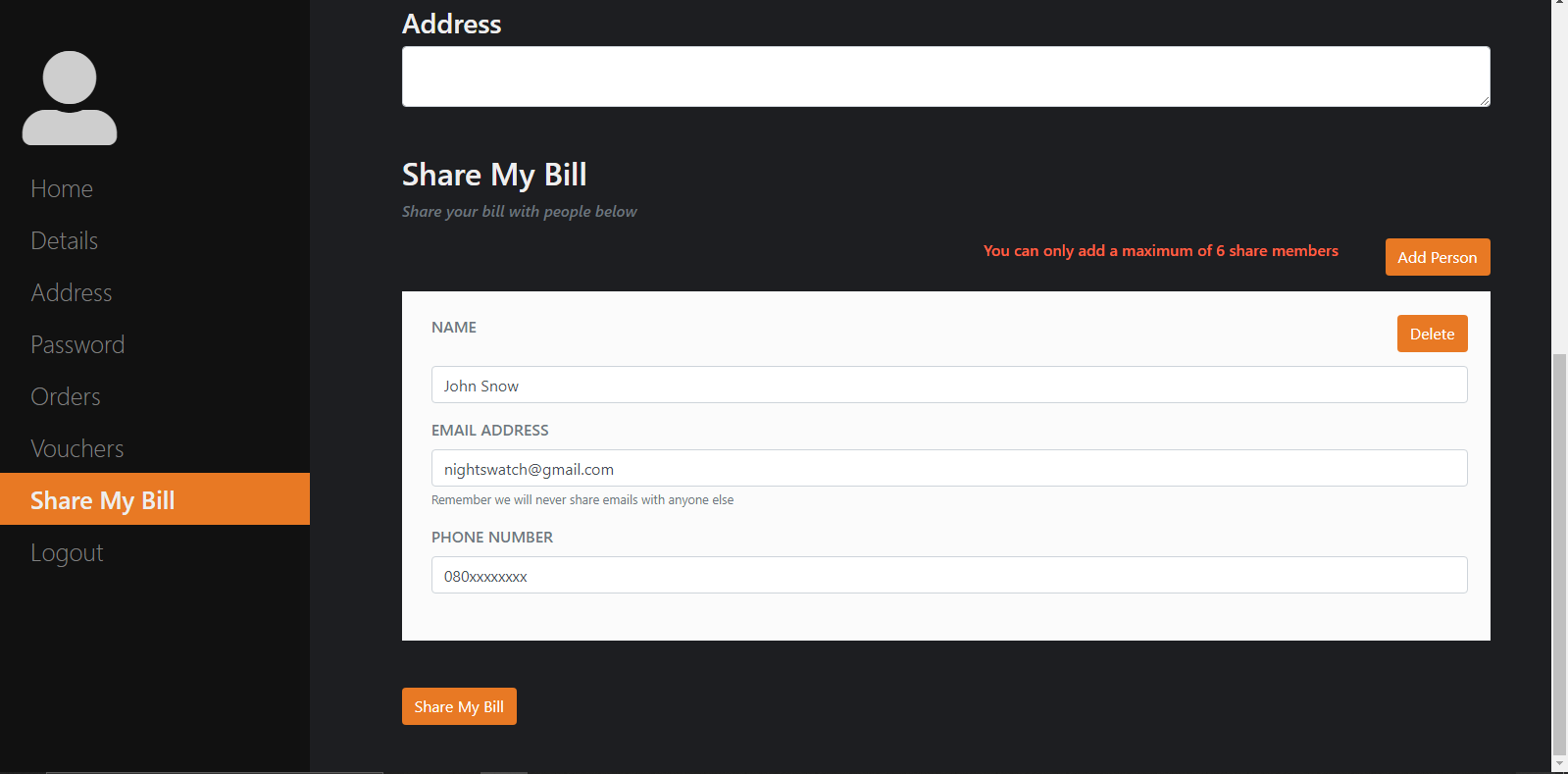Yefepere Share My Bill